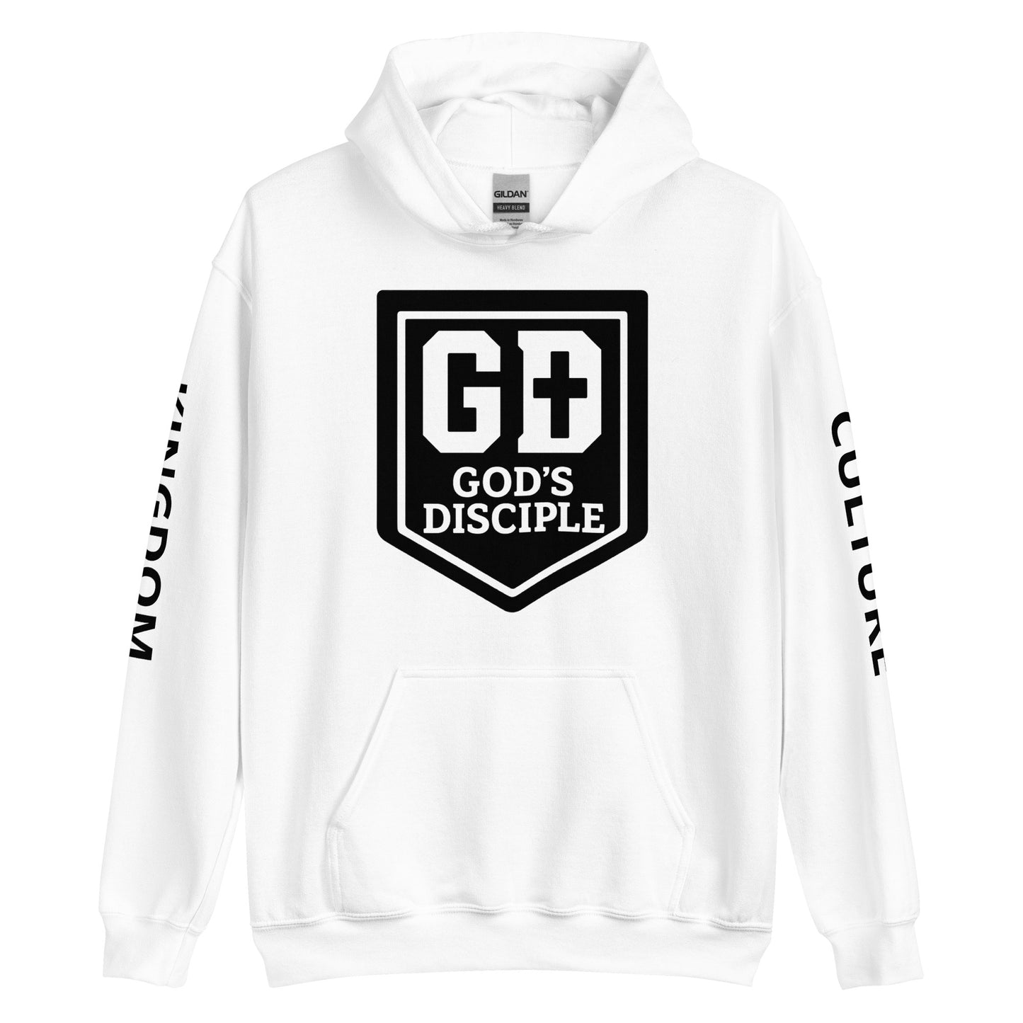 GD Hoodie - White, front view with logo