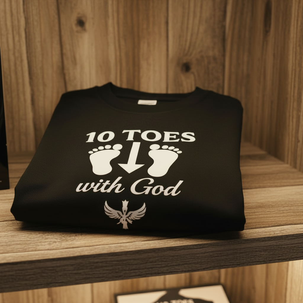 Folded 10 Toes Down tee highlighting front graphic and thick premium fabric.
