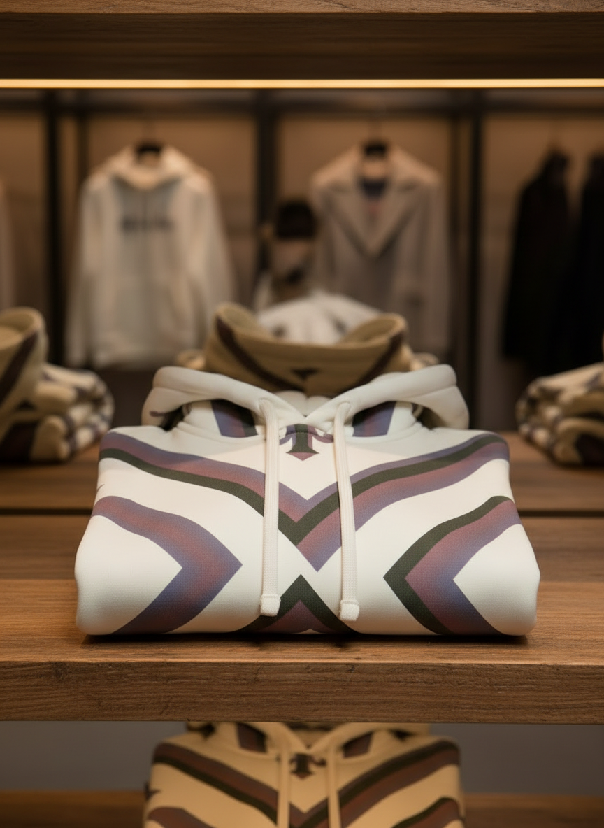 "Close-up of the all-over cross design on the Kingdom Luxe Cross Hoodie, made from a premium cotton blend for comfort and durability."