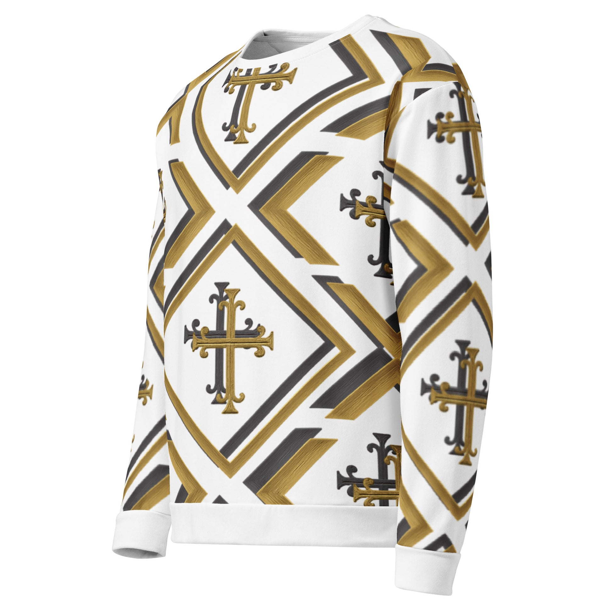 Cross Luxe crewneck white and gold sleeve view