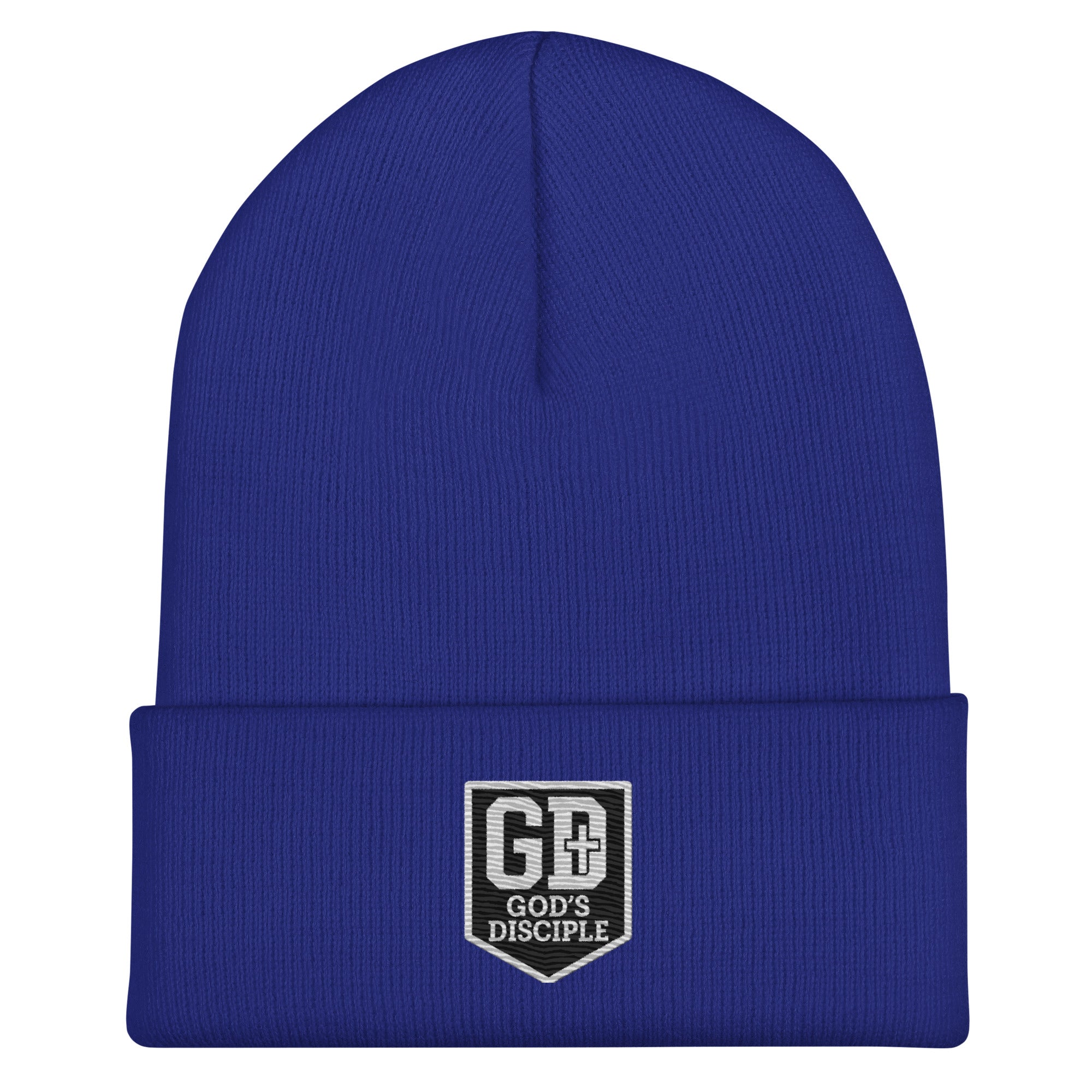 "GD Beanie in blue with GD logo, a cool and comfortable choice for winter wear."