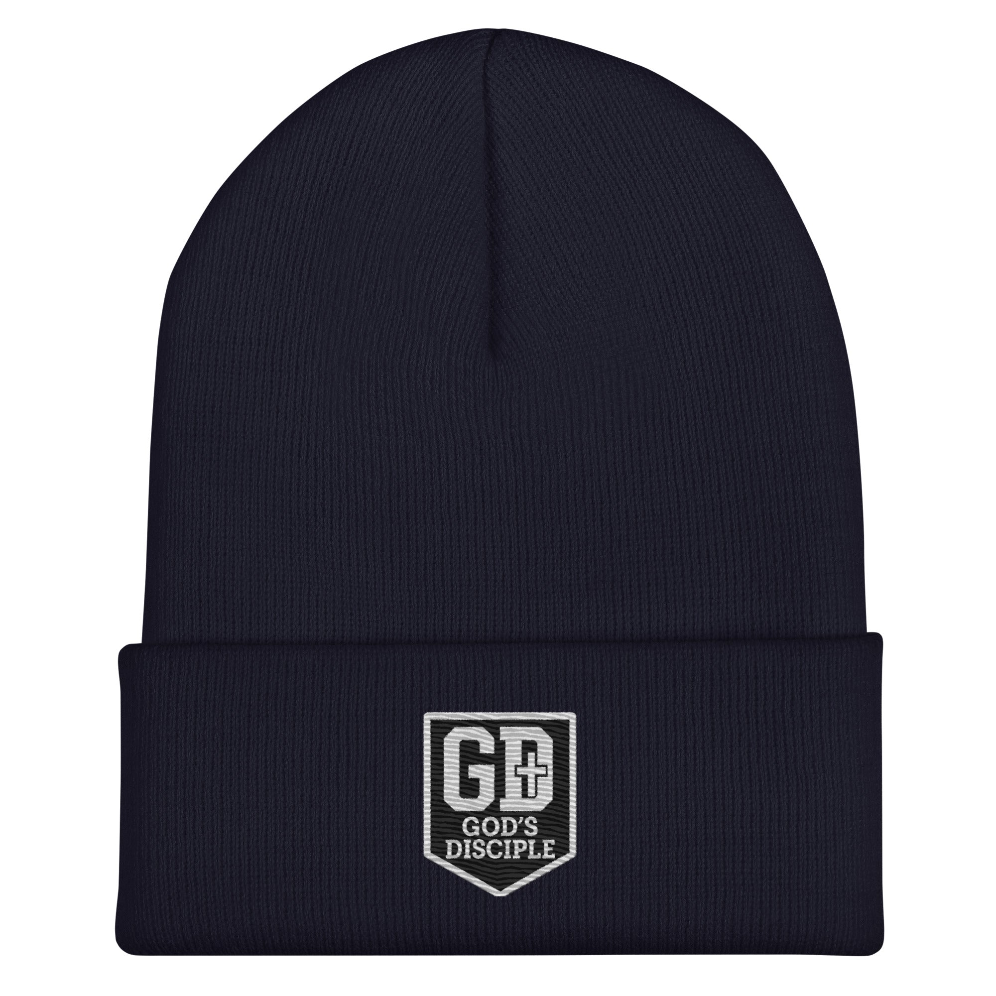 "GD Beanie in navy blue with GD logo, ideal for adding a pop of color to your winter wardrobe."