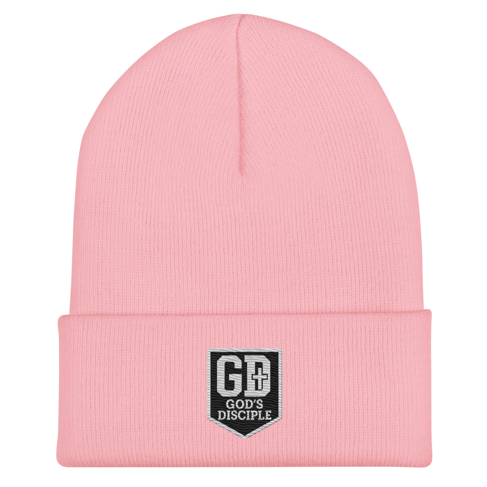 "GD Beanie in pink with GD logo, a stylish and cozy accessory for colder days."