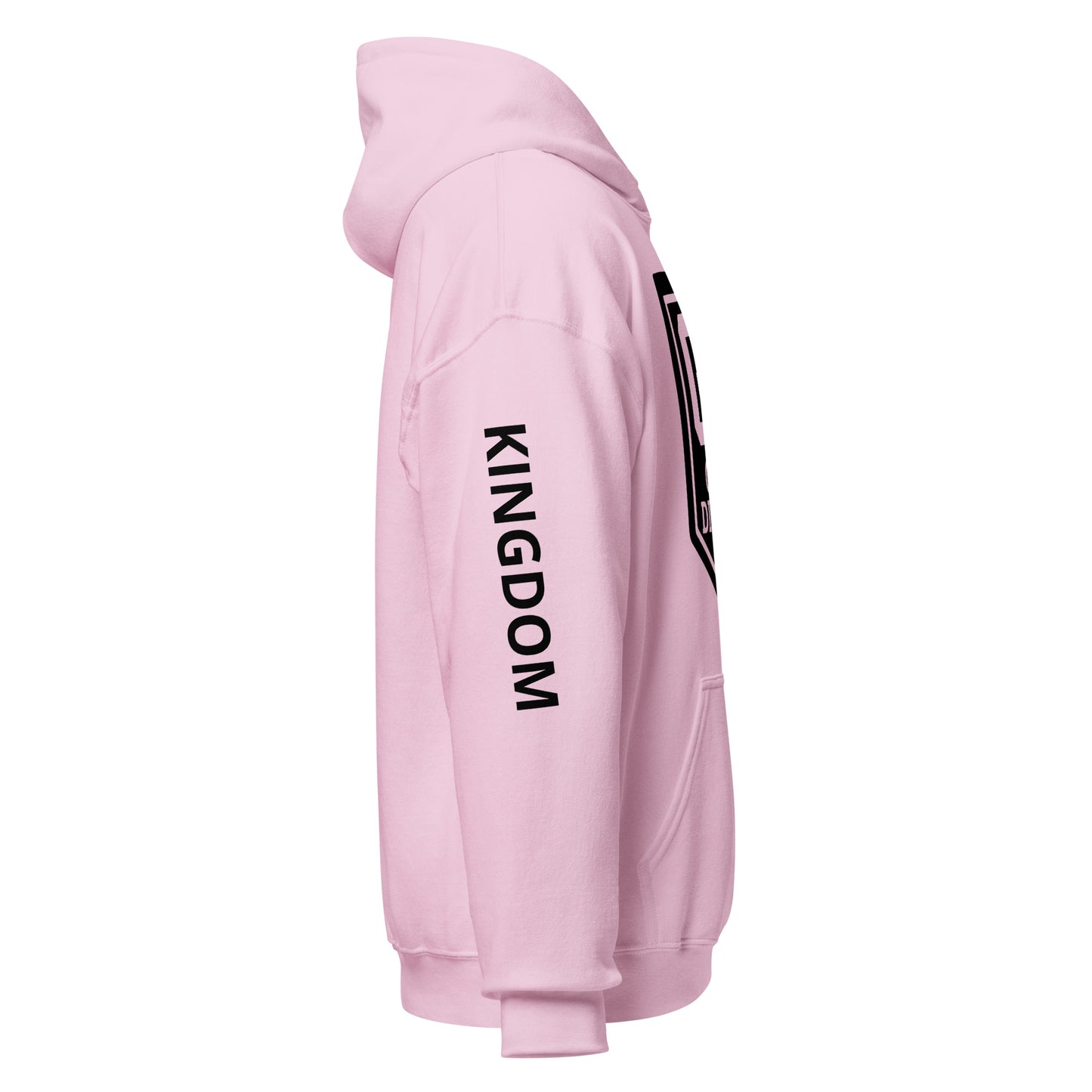 GD Hoodie - Pink, side view with logo