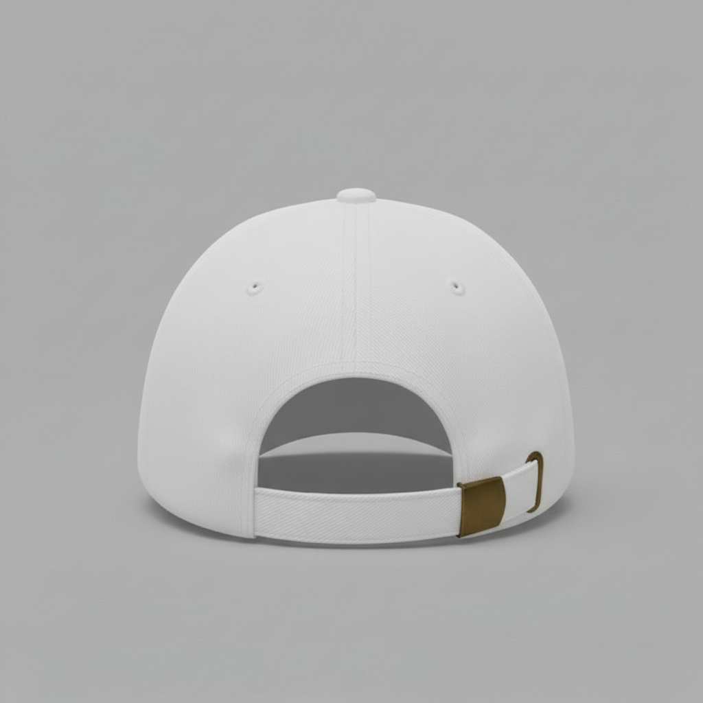 Back view of white "Protected by Grace" dad hat with adjustable strap.