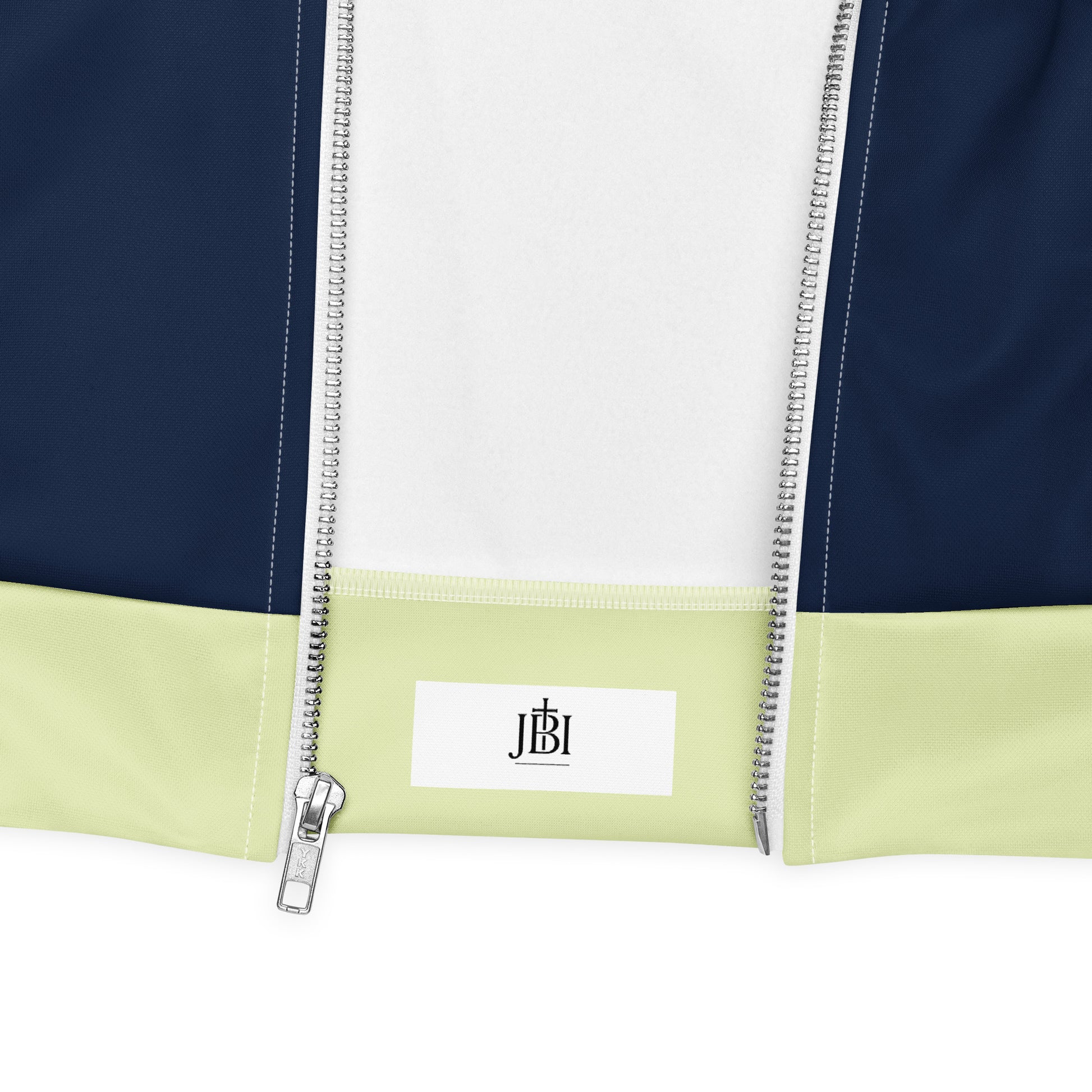 JBI 10 Toes unisex bomber jacket navy and cream detail view