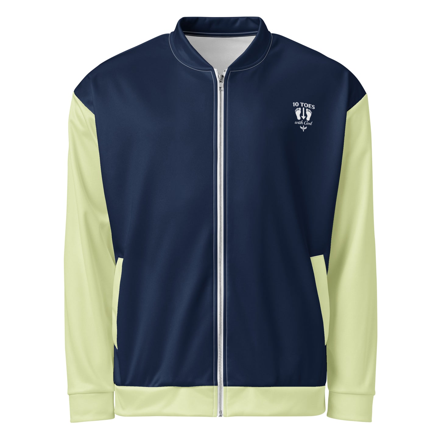 JBI 10 Toes unisex bomber jacket navy and cream front view