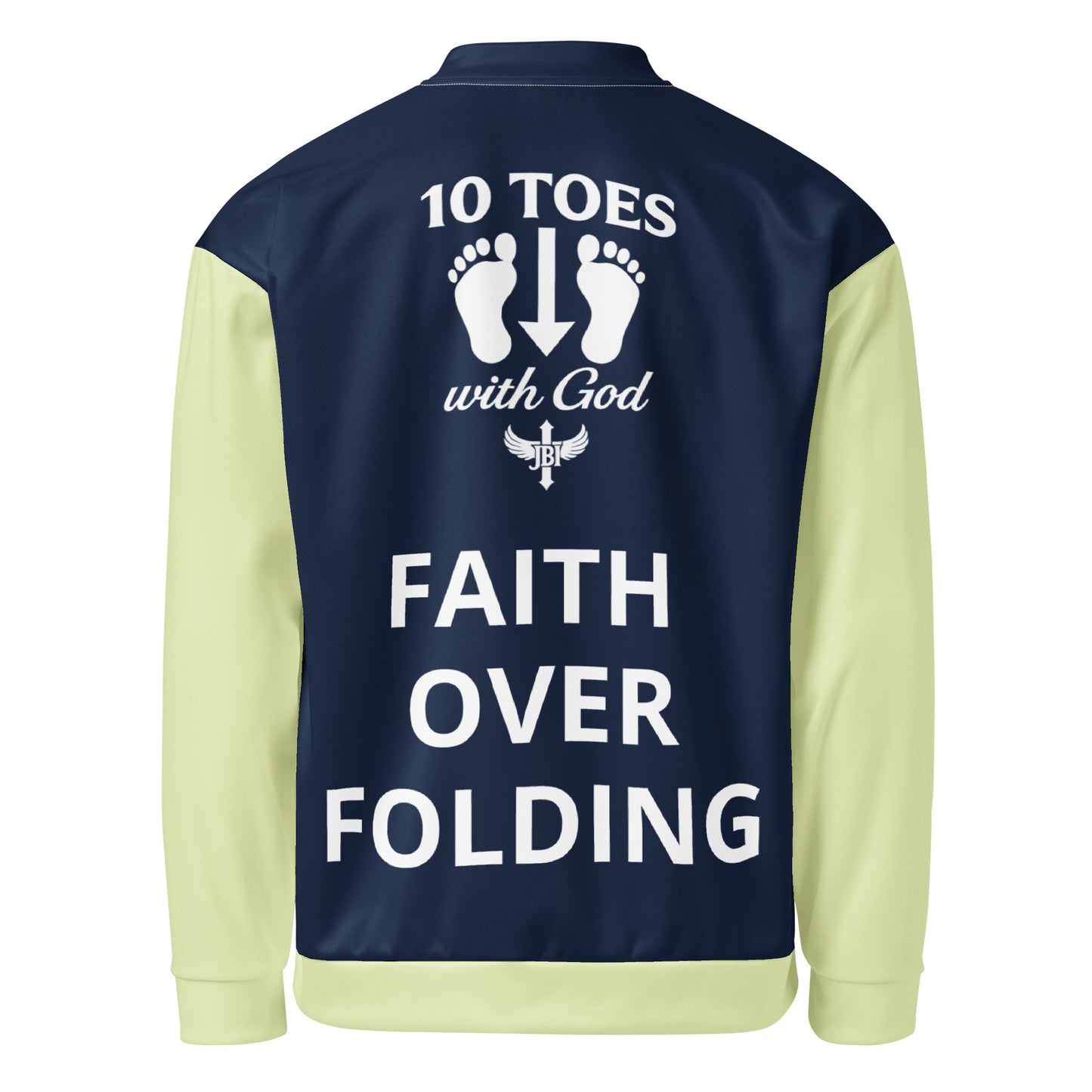 JBI 10 Toes unisex bomber jacket navy and cream back view