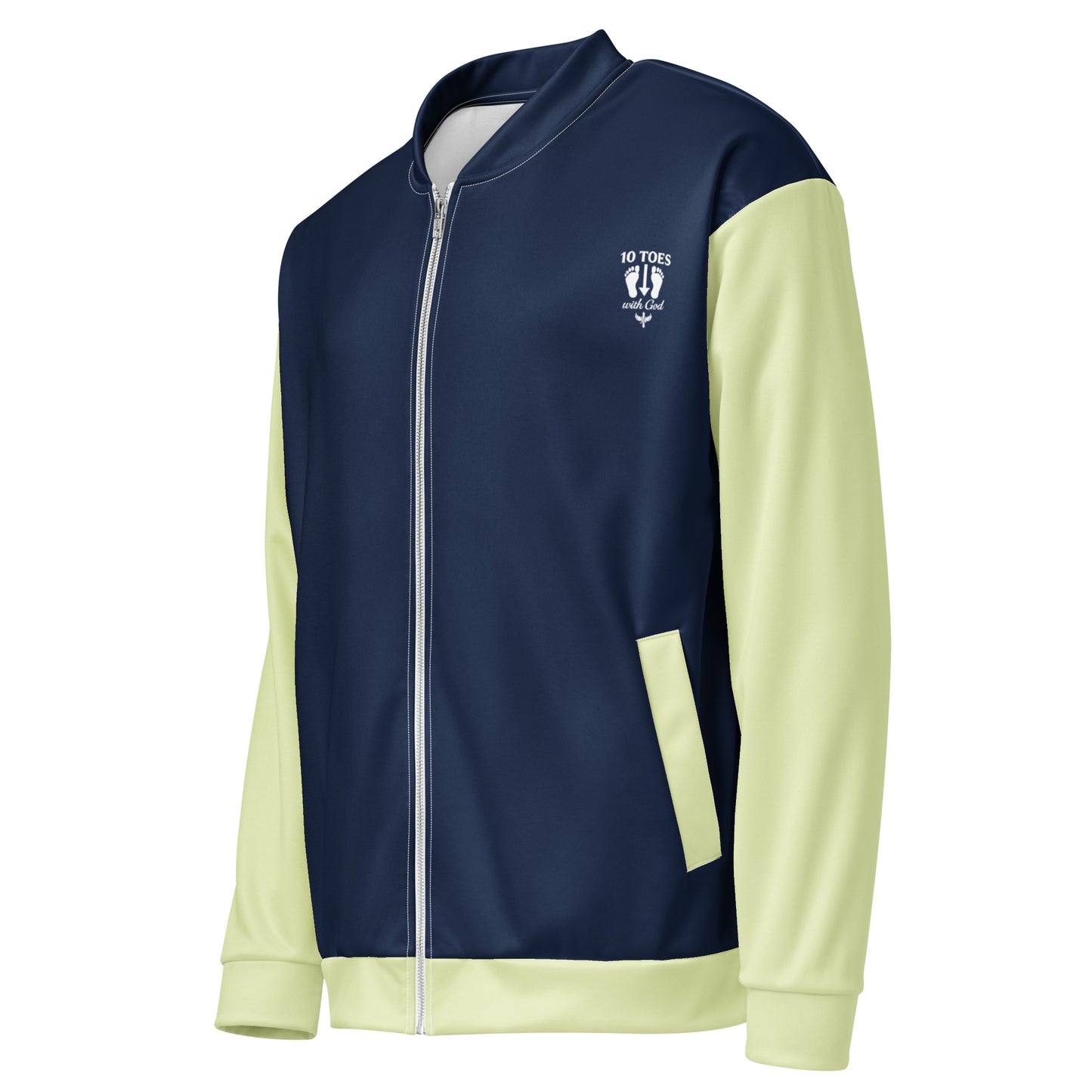 JBI 10 Toes unisex bomber jacket navy and cream side view