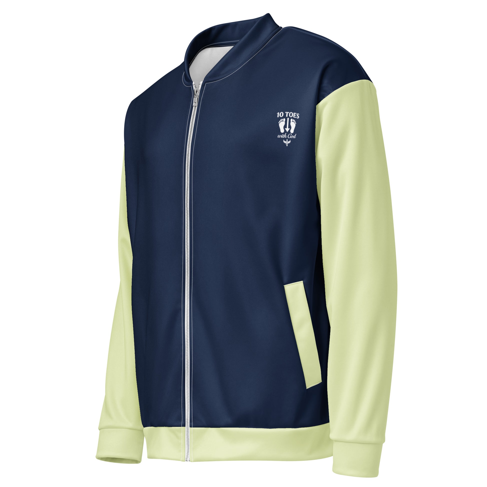 JBI 10 Toes unisex bomber jacket navy and cream side view