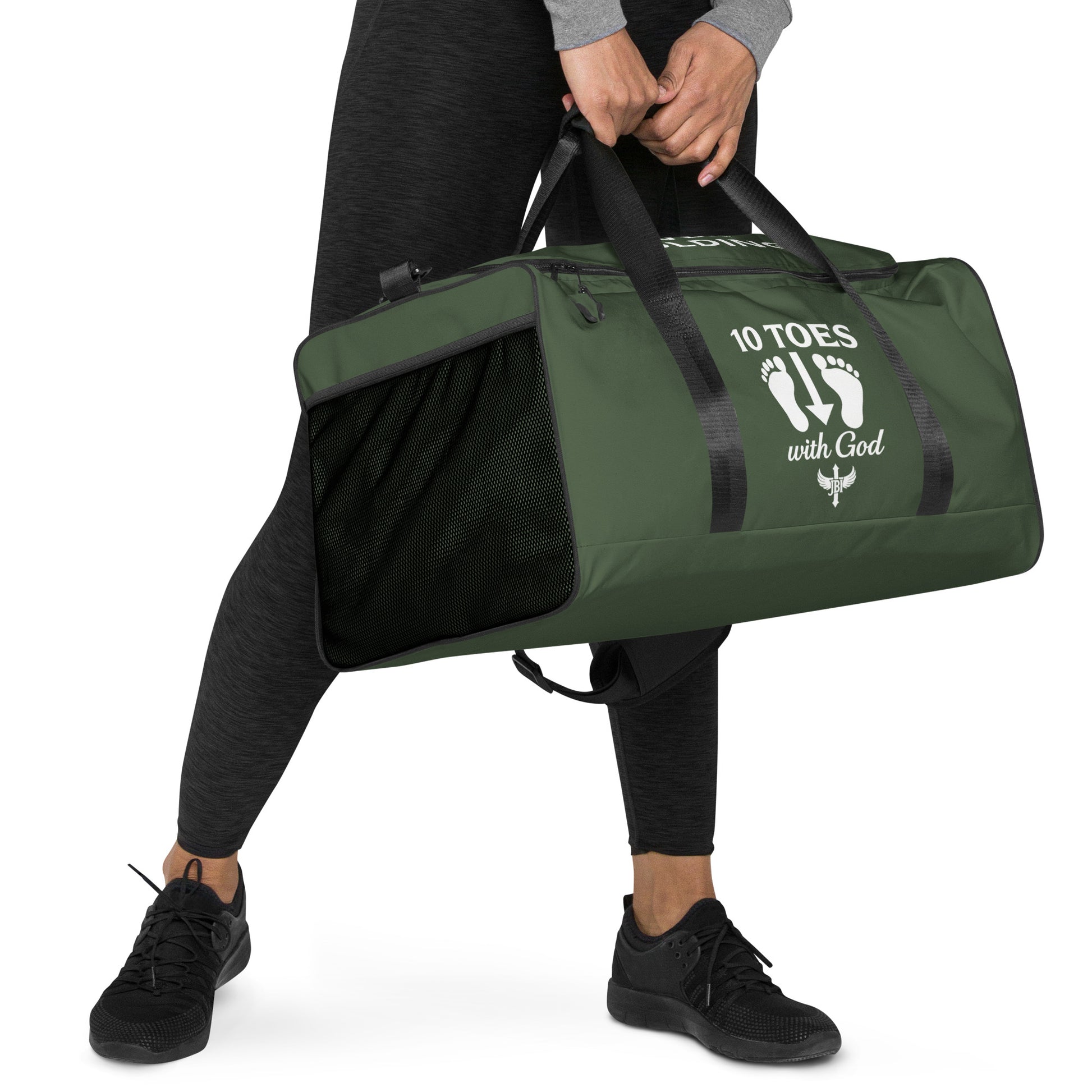 JBI Apparel 10 Toes duffle bag olive green lifestyle view