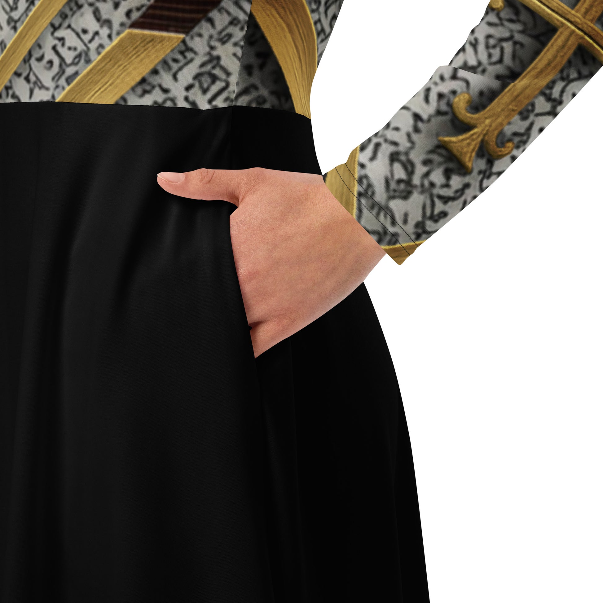 JBI Apparel long sleeve midi dress black and gold side view