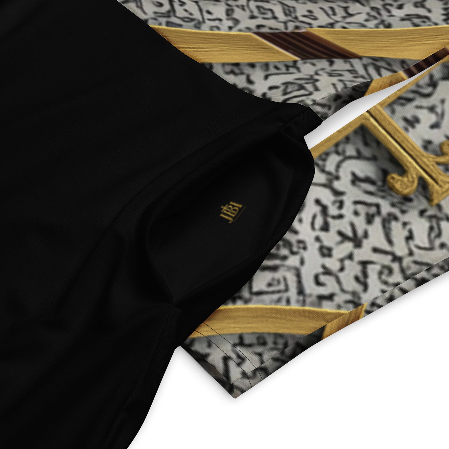 JBI Apparel long sleeve midi dress black and gold fabric detail