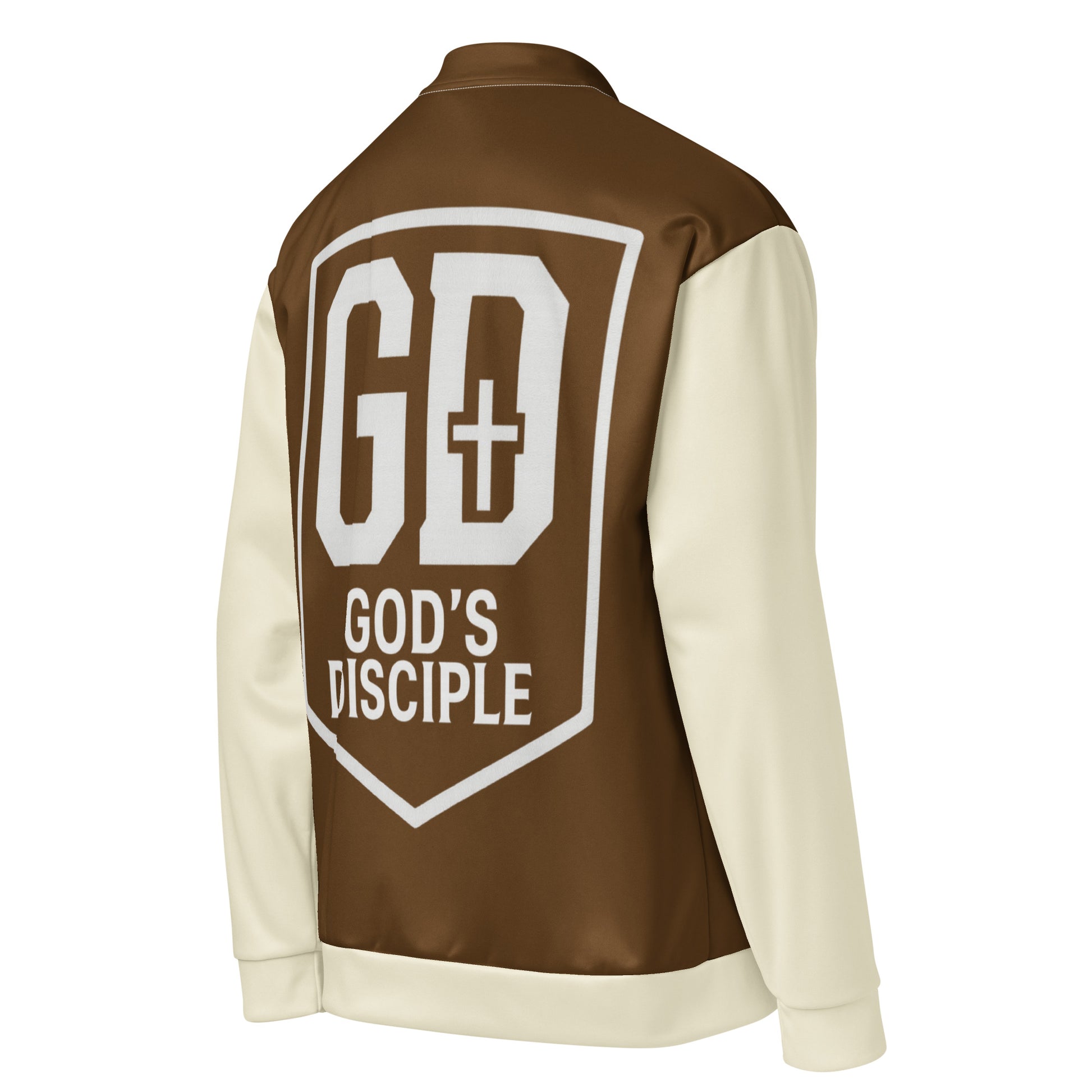 JBI Apparel unisex bomber jacket brown and cream back detail