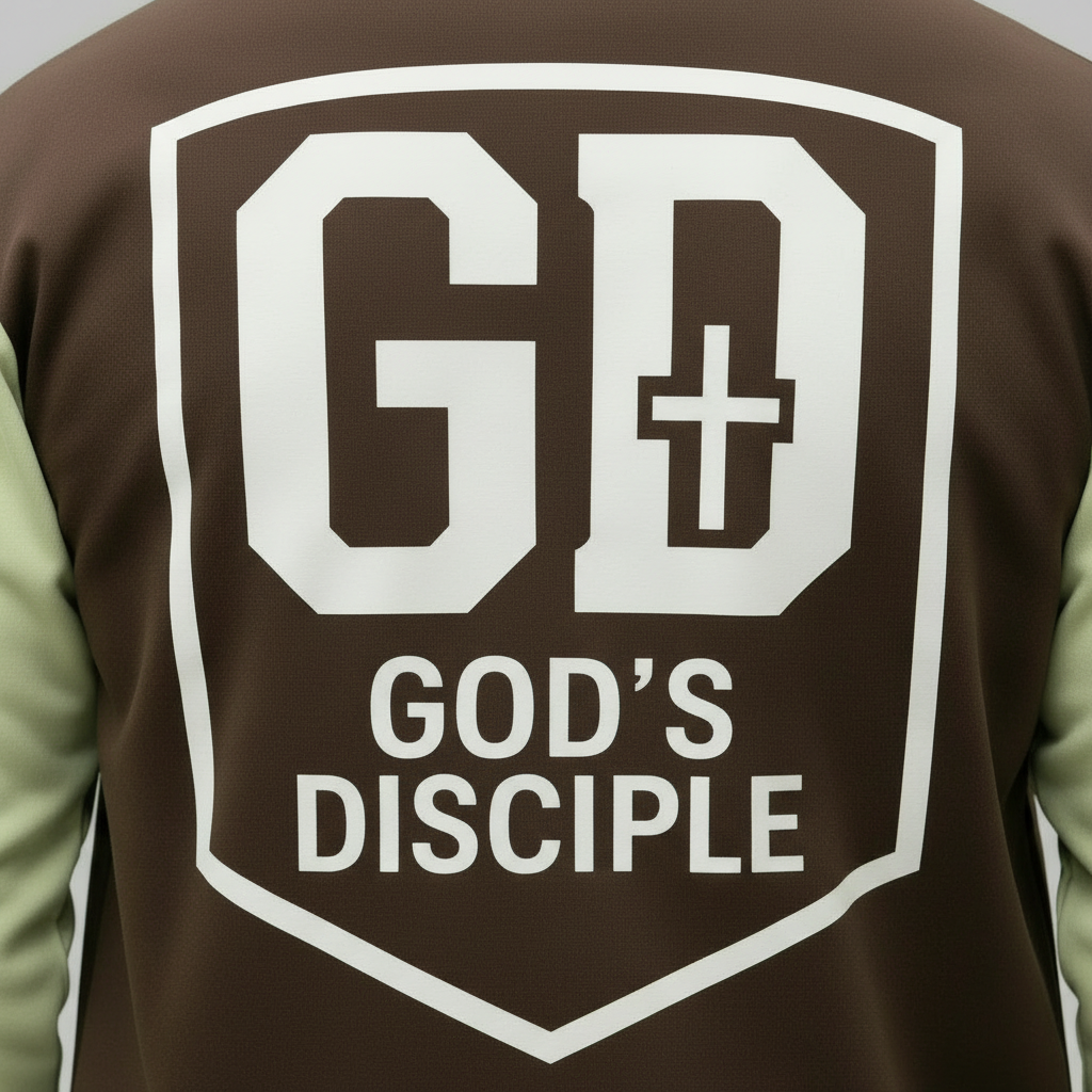 Brown shirt with 'GD GOD'S DISCIPLE' text and logo on a plain background