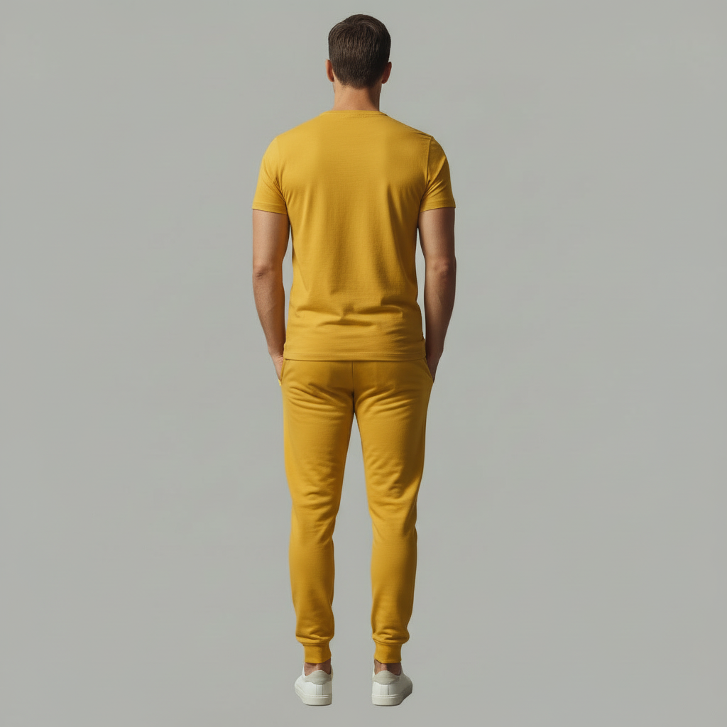 “Back view of yellow Joggers from the JBI Wing Collection.”