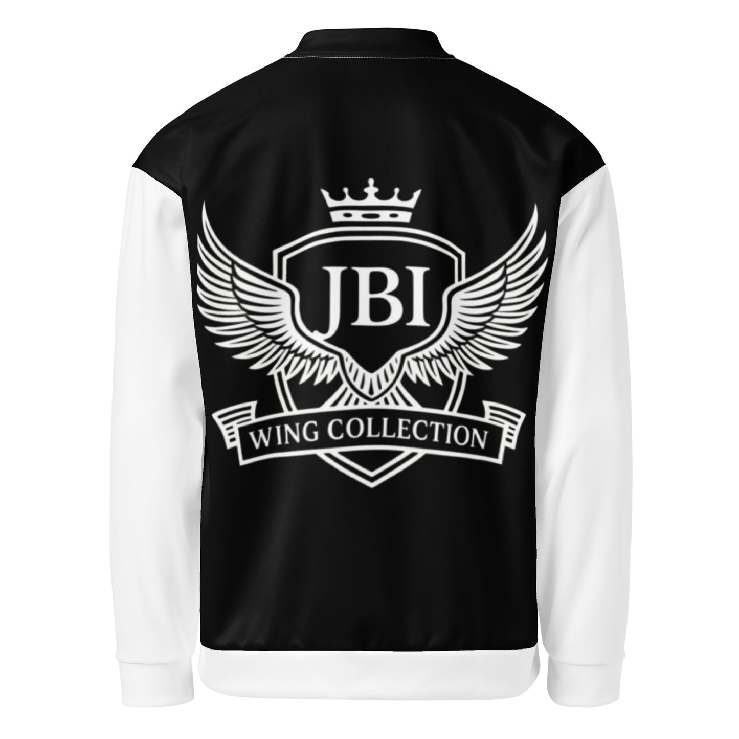 JBI Wing unisex bomber jacket black and white back view
