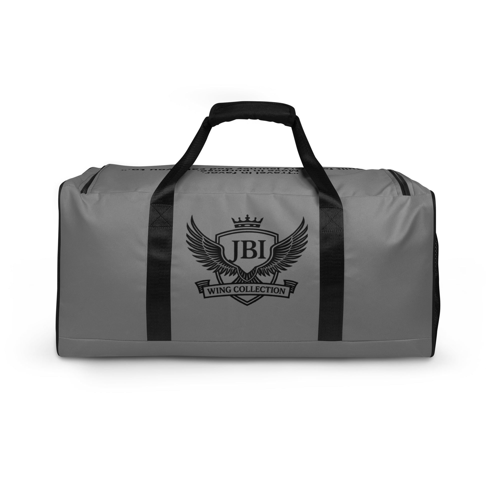 JBI Wing duffle bag gray and black front view

