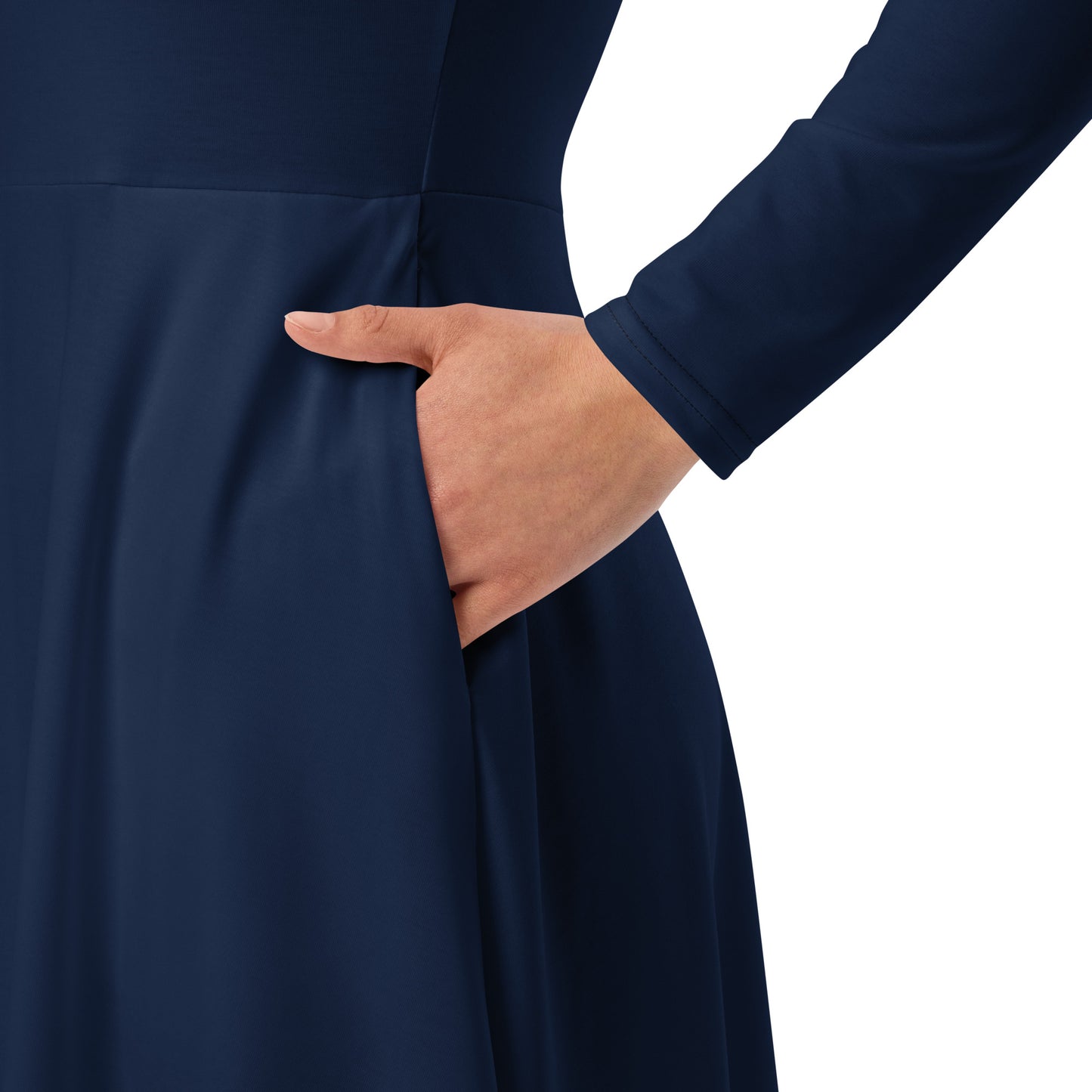 JBI Wing long sleeve dress navy worn by model view 
