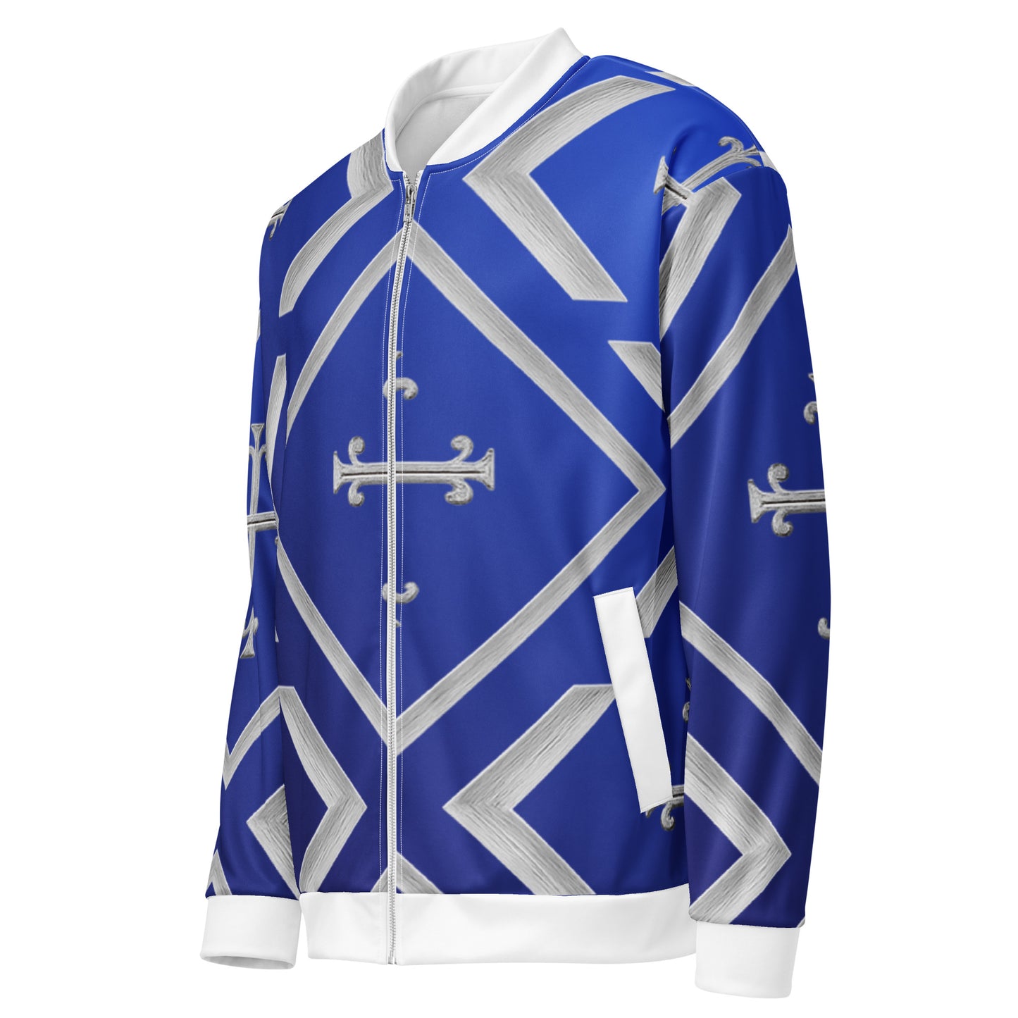 JBI Wing unisex bomber jacket royal blue and white back view
