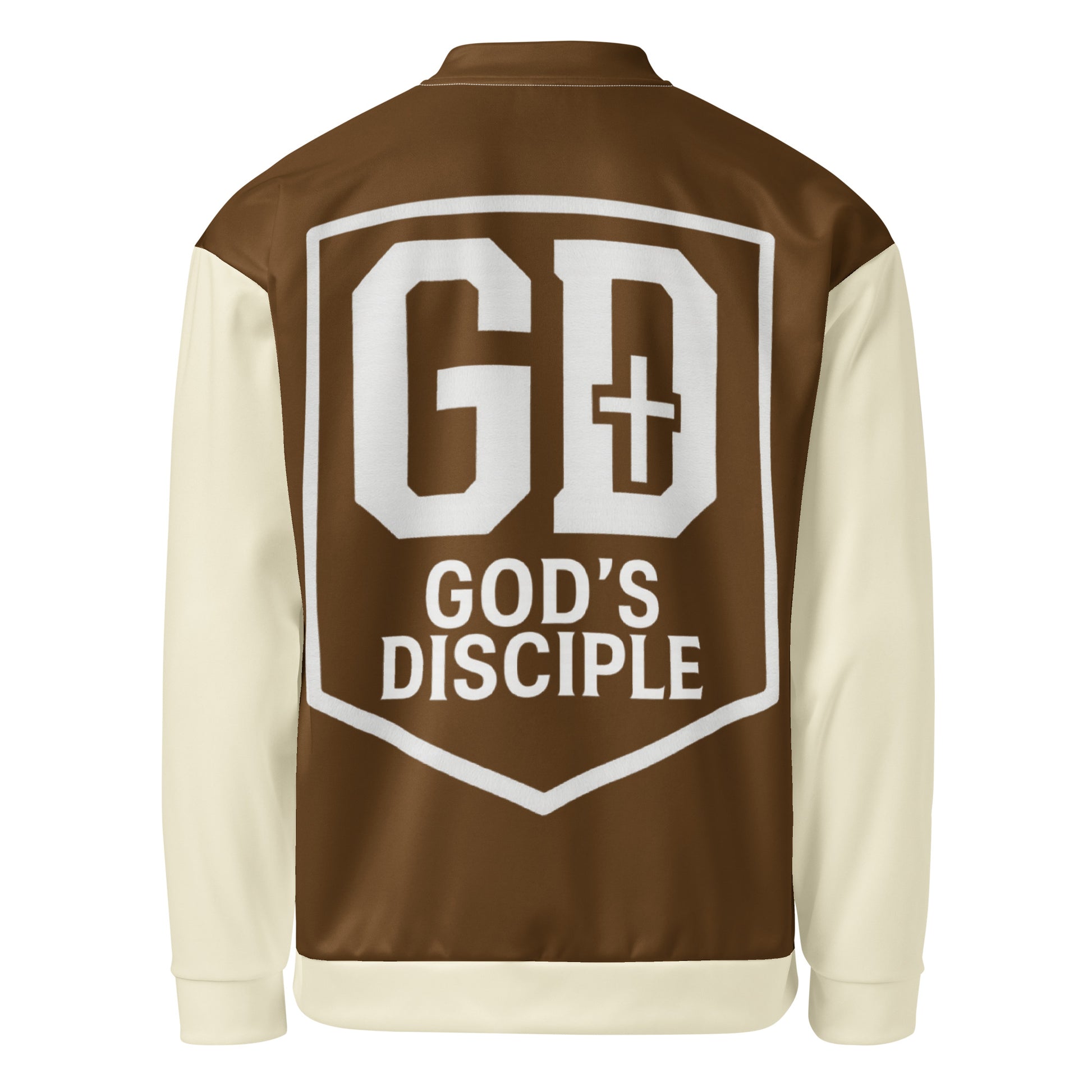 JBI Apparel unisex bomber jacket brown and cream back view