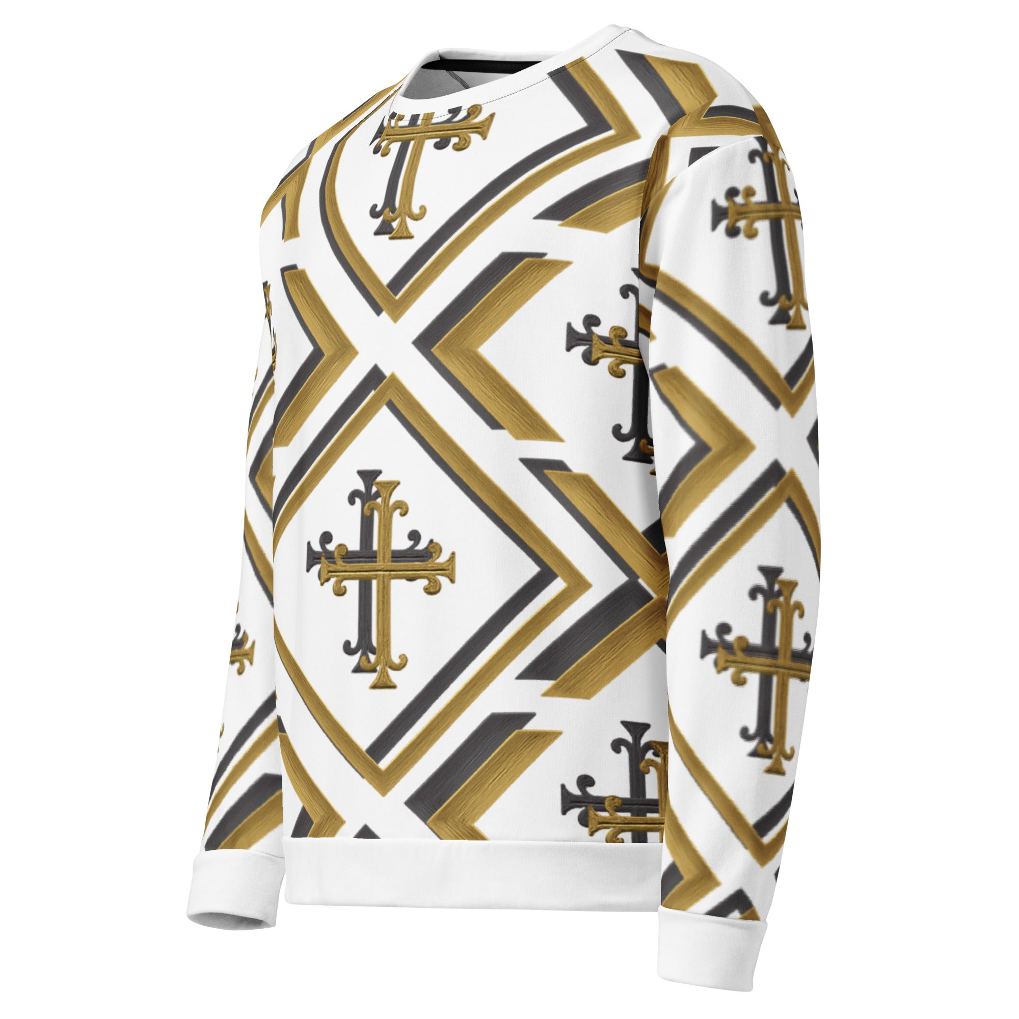 Kingdom Luxe Sweater, side view showcasing soft drape, premium fabric texture, and comfortable unisex fit.