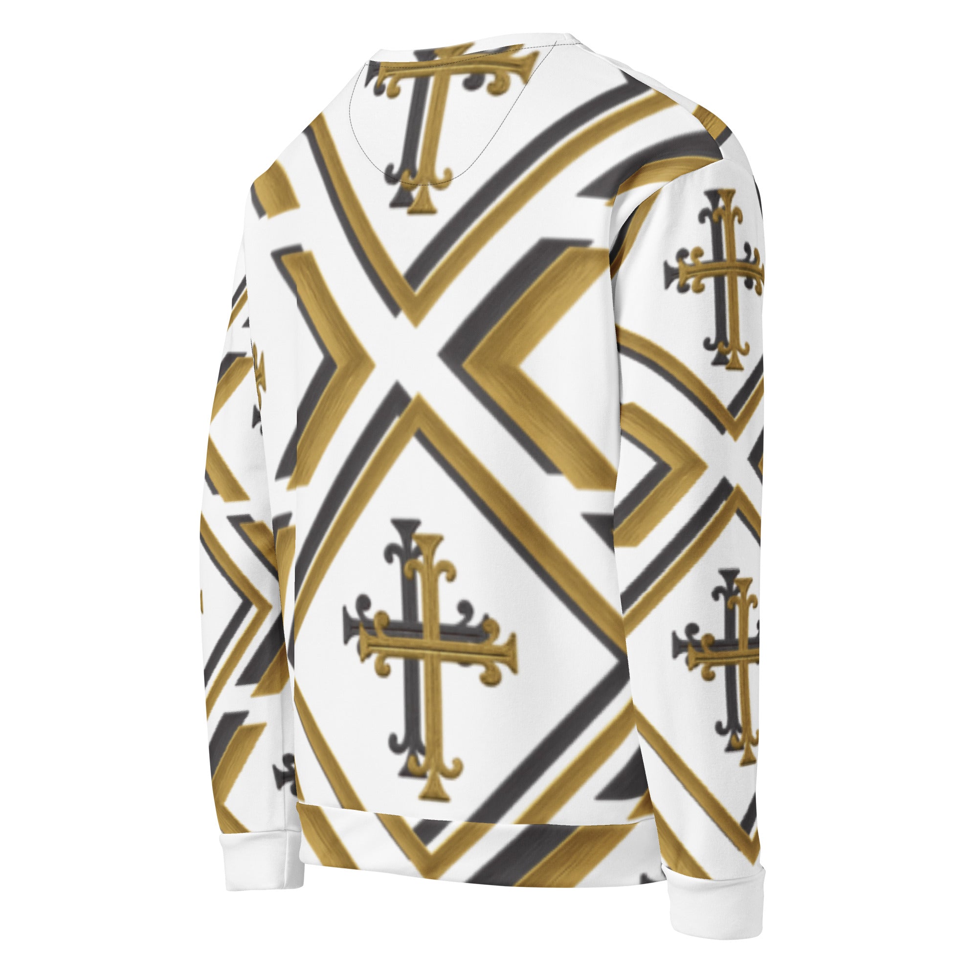 Left view Kingdom Luxe Sweater, side view showcasing soft drape, premium fabric texture, and comfortable unisex fit.