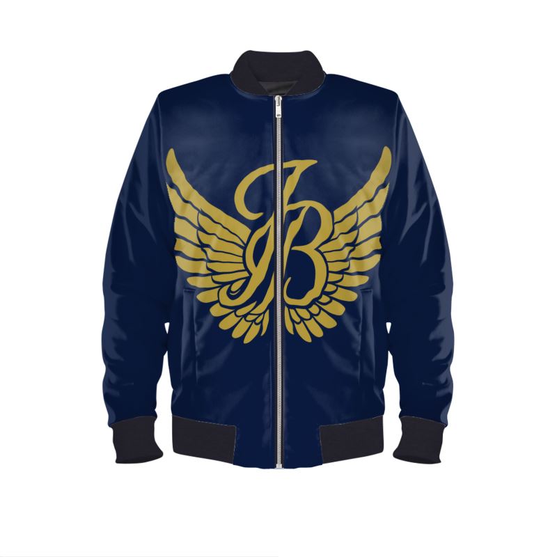 “Luxury bomber jacket in a sleek design, front view, featuring a clean silhouette with subtle detailing for a high-end fashion look.”