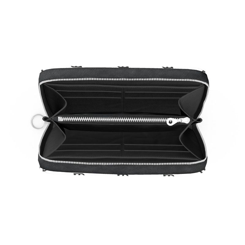 “Luxury wallet interior with multiple card slots, zippered coin pocket, and organized compartments, designed for functionality and style with high-end craftsmanship.”