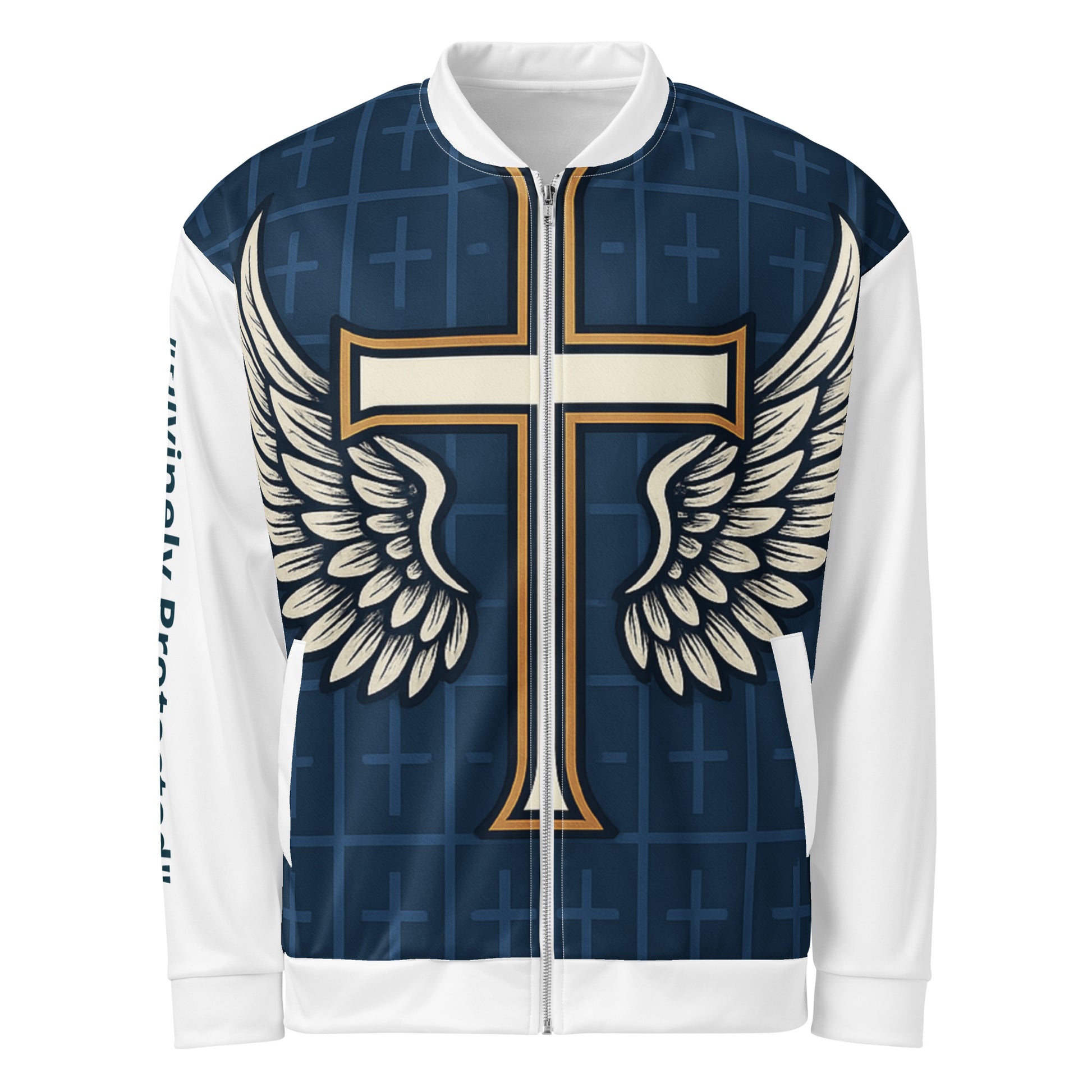 Navy, front view with cross and wings design