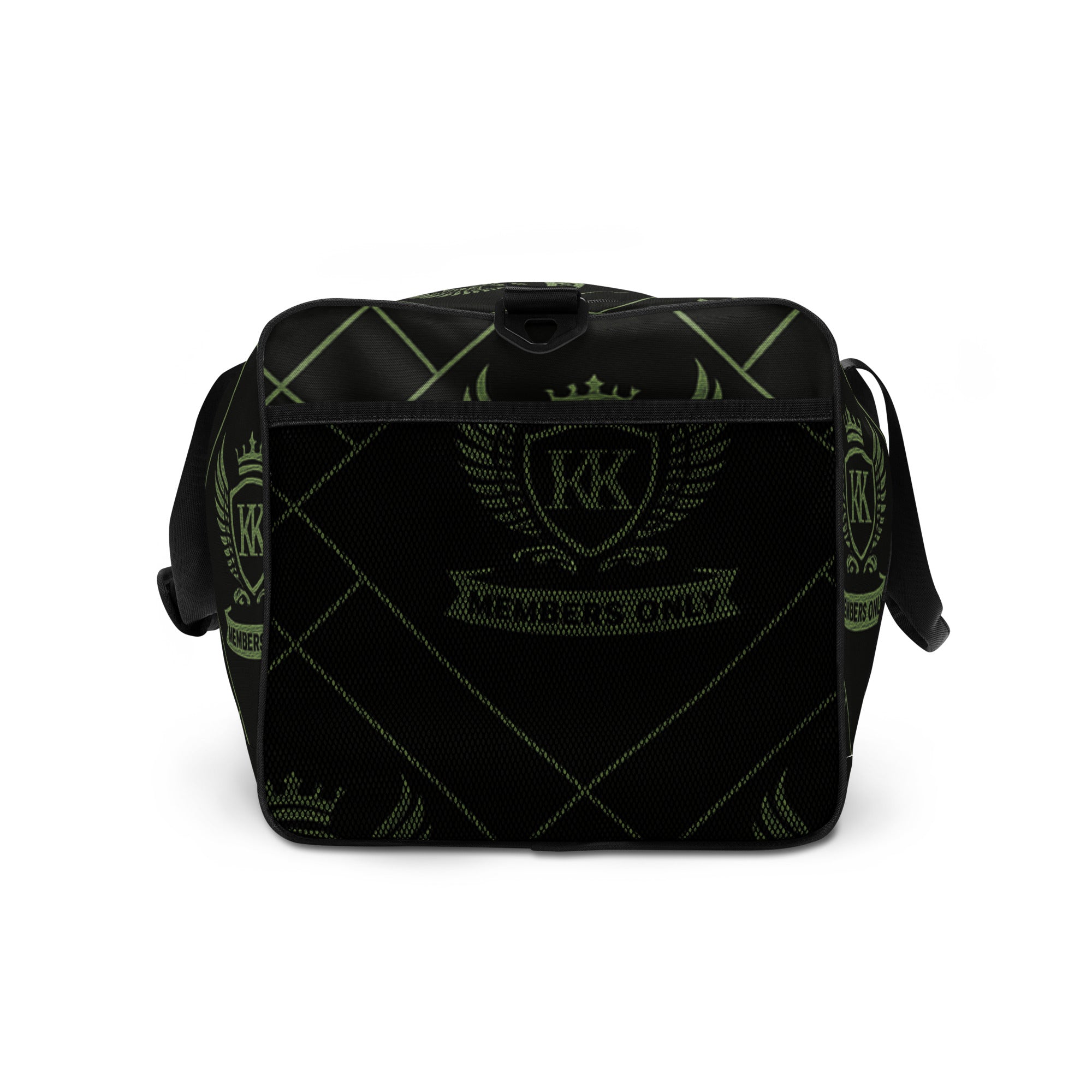 “Right side view of Kingdom Krew Members Only duffle bag with Members Only crest design and durable strap details.”