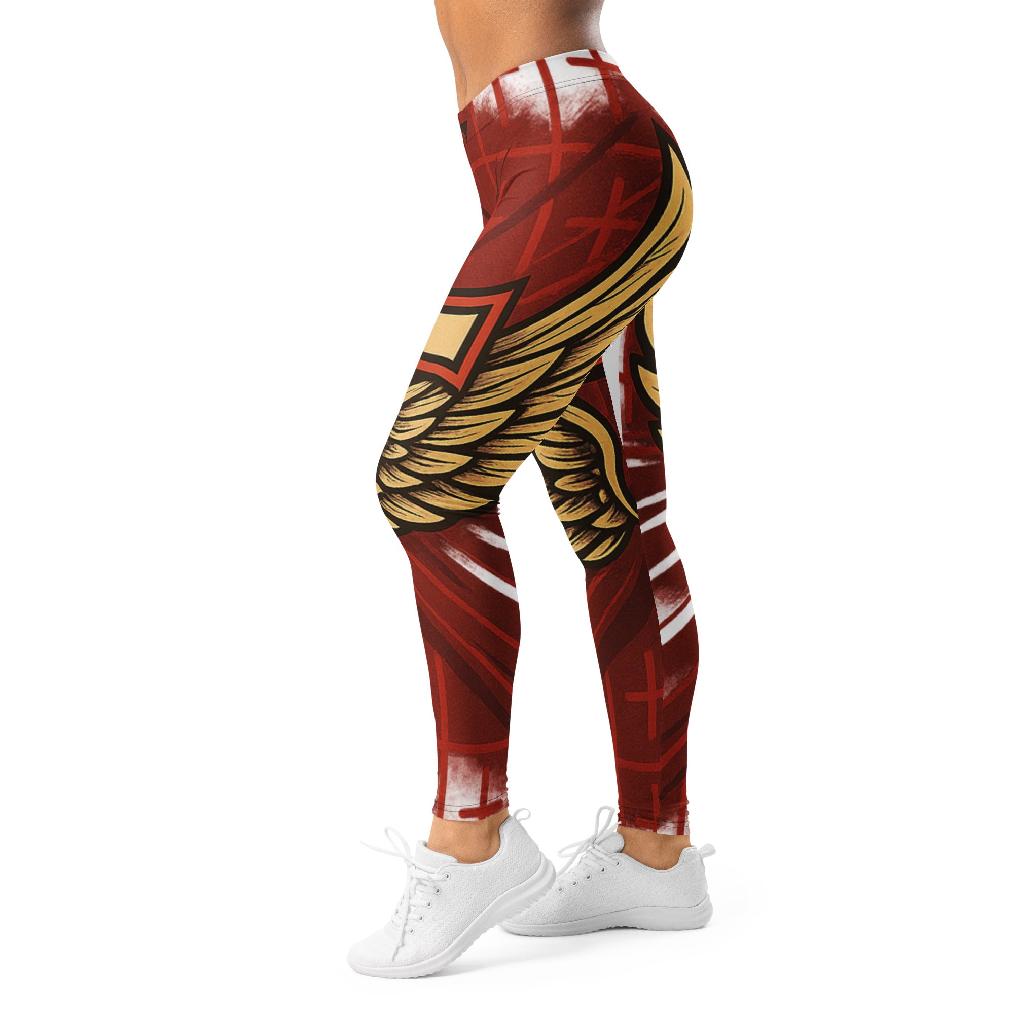Wings of Victory Leggings, premium JBI activewear featuring golden wings and cross detailing.0