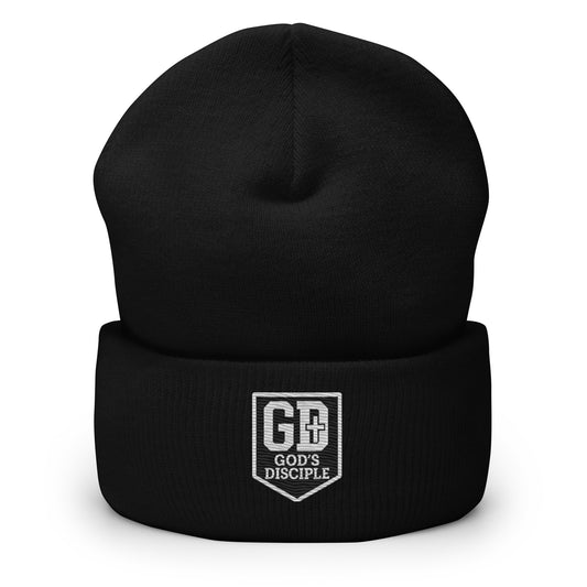 GD unisex cuffed beanie black front view