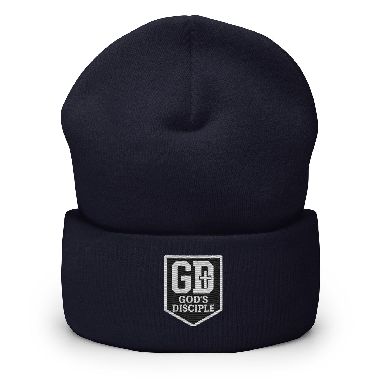 GD cuffed beanie navy colorway front view