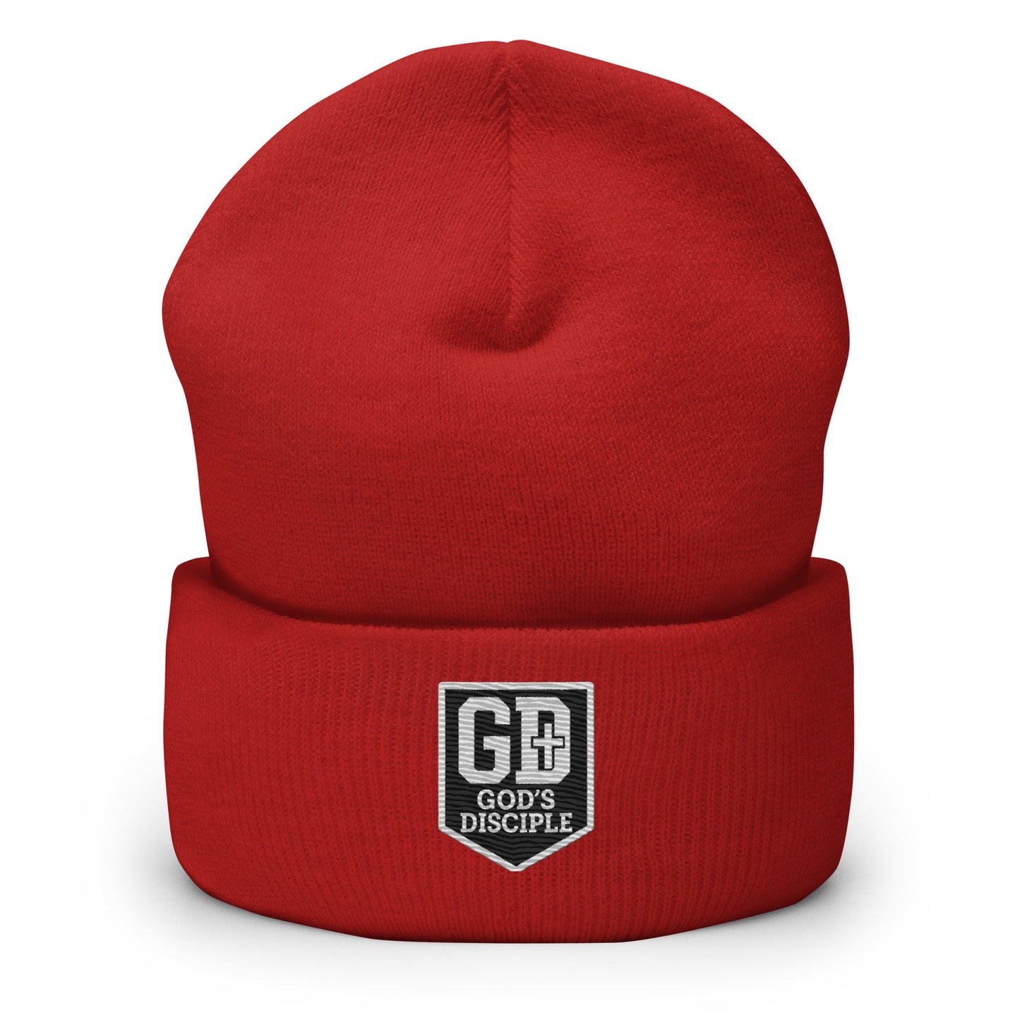 GD cuffed beanie red colorway front view