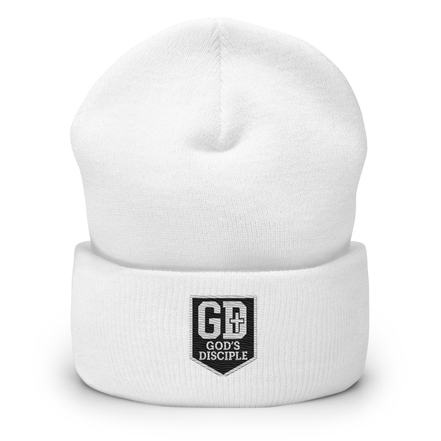 GD cuffed beanie white colorway front view