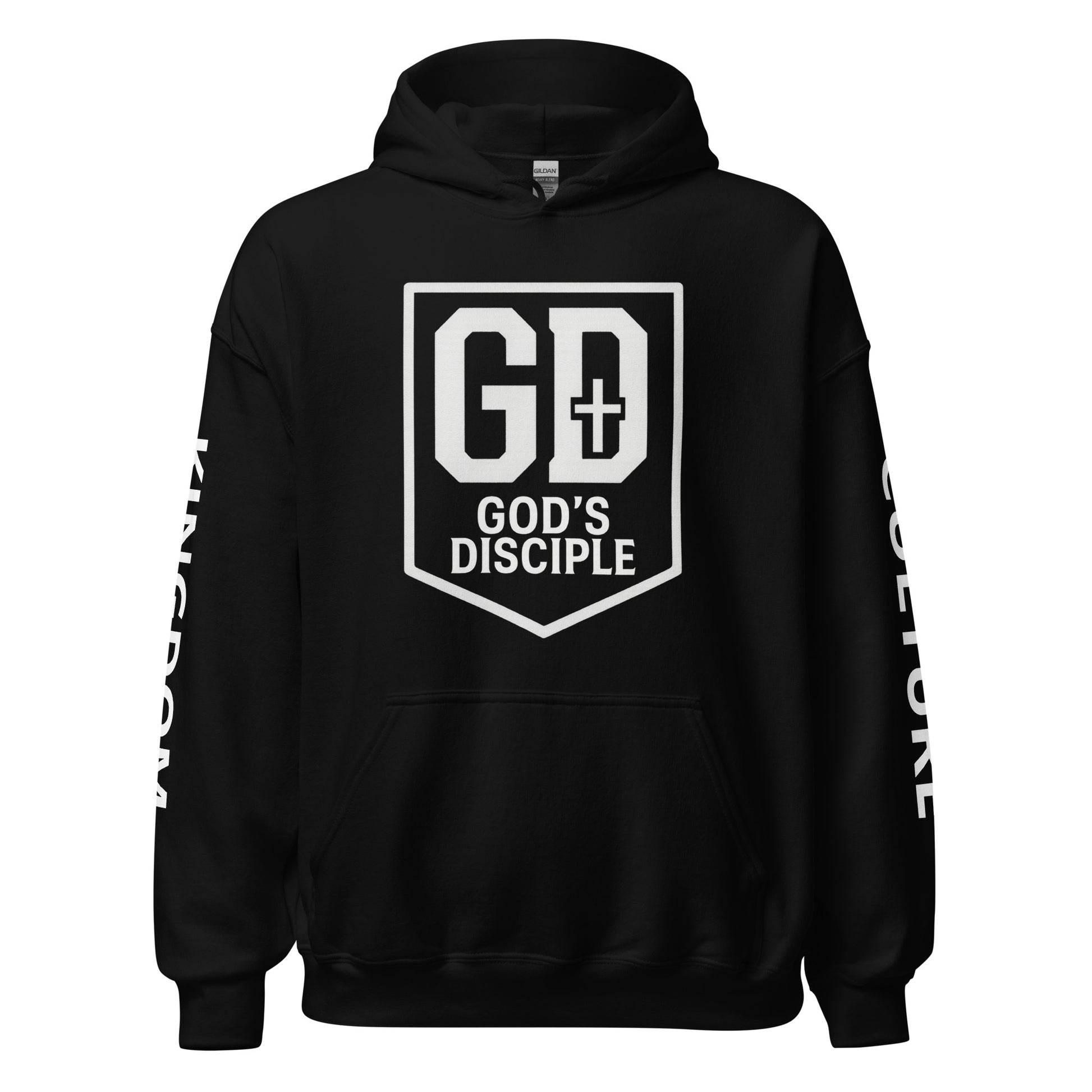 JBI GD unisex hoodie front view in black