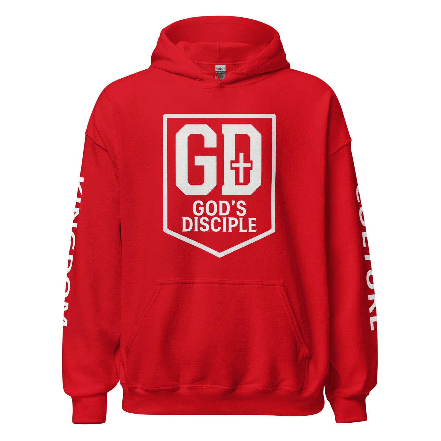 Alt: JBI GD unisex hoodie red colorway